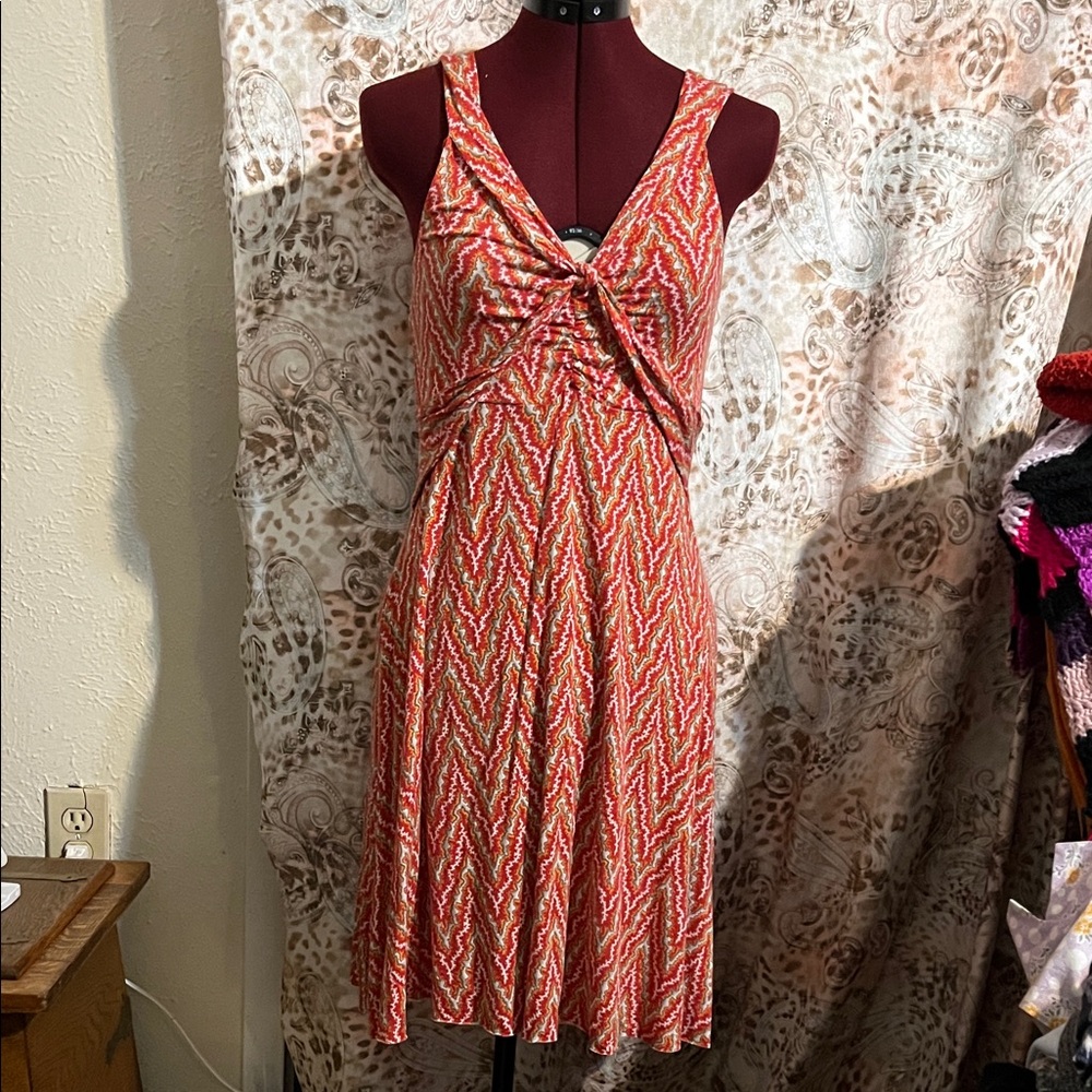 Women’s Twisted Front Red Patterned Summer Dress